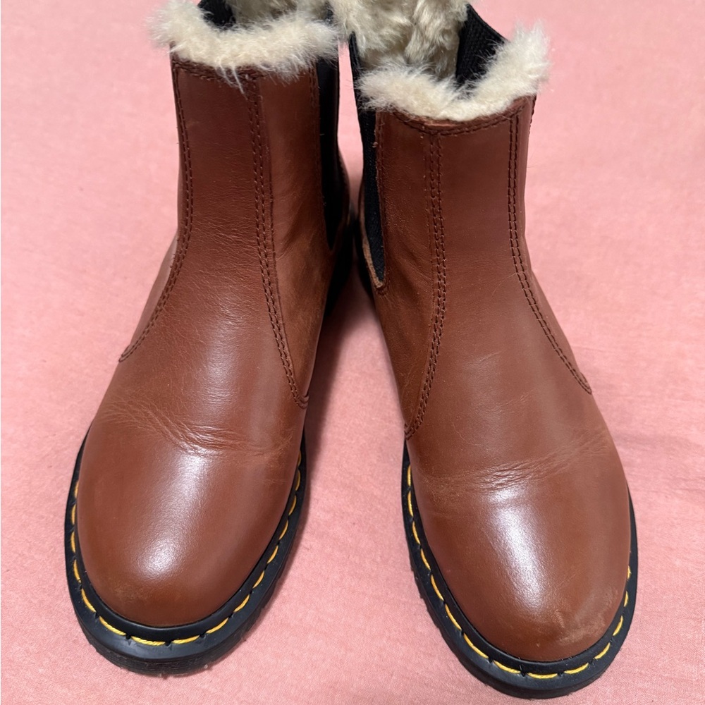 Dr. Martens Brown Leather Winter Boots with Fur Trim